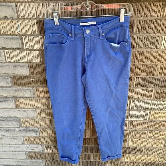 Women's Size 27 Levi's Stretch Dyed Blue Color Flooded Capri Ankle Jean Pants - Picture 4 of 8